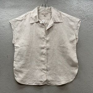 Banana Republic Women’s Size LP Linen Top Button Shirt Blouse Beige Short Sleeve